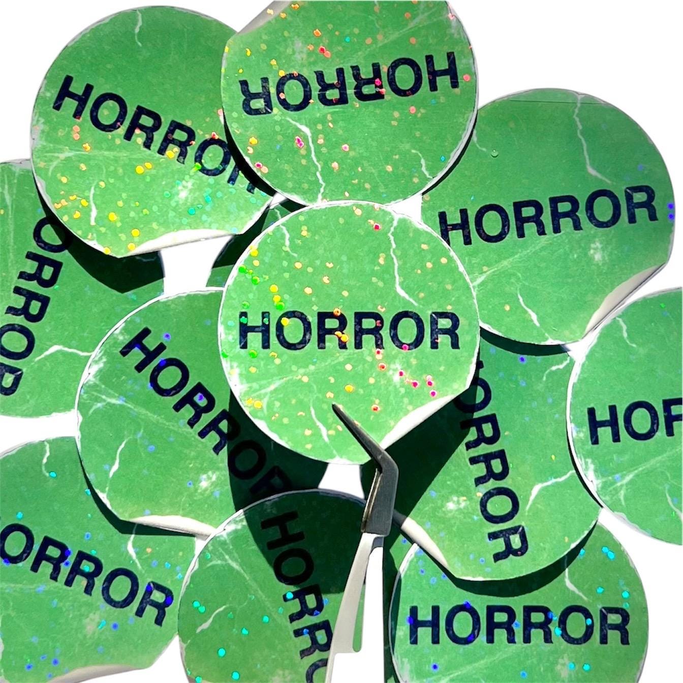 Horror Sticker | 2” Round Horror Movie Rental Sticker | Holographic Horror Genre Sticker