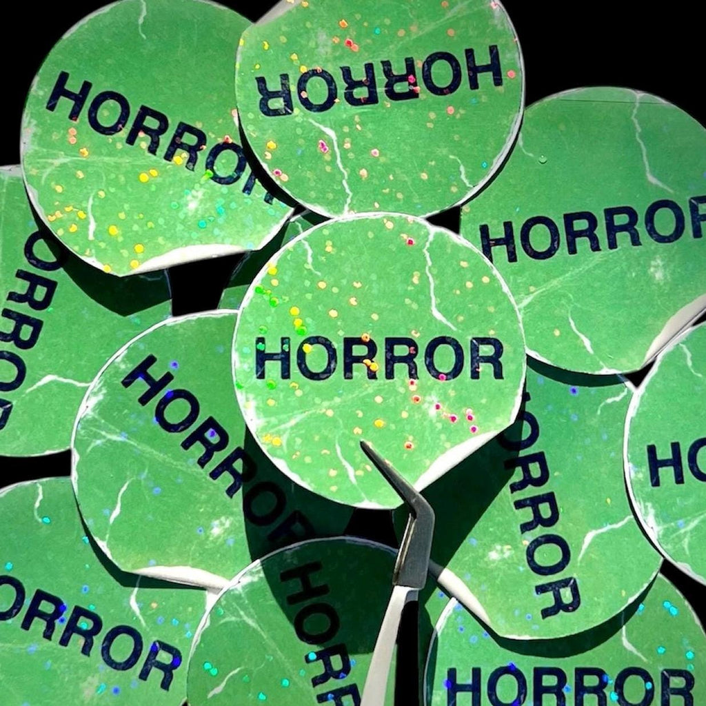 Horror Sticker | 2” Round Horror Movie Rental Sticker | Holographic Horror Genre Sticker